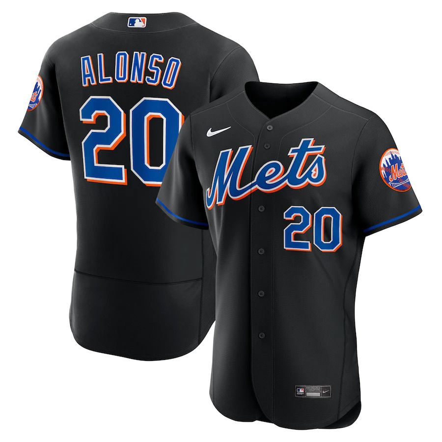 Custom Men New York Mets 20 Pete Alonso Nike Black 2022 Alternate Authentic Player MLB Jersey